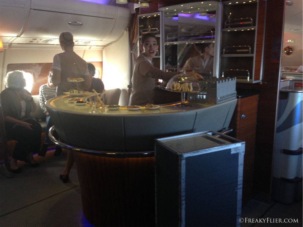 The First and Business Class bar on board Emirates Airbus a380